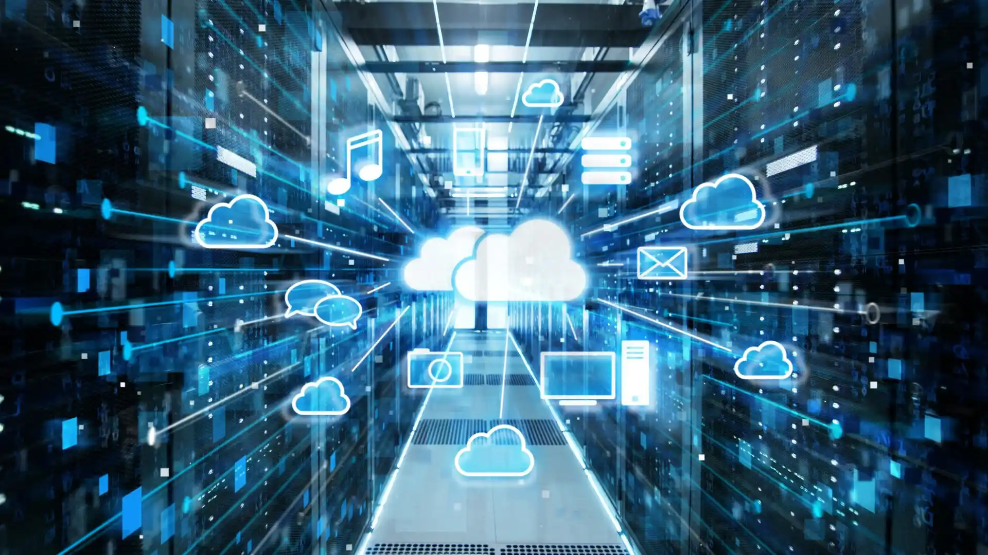 image of server with cloud and music icon